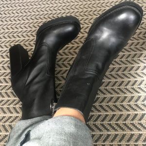 LEATHER HIGH-HEEL PLATFORM ANKLE BOOTS